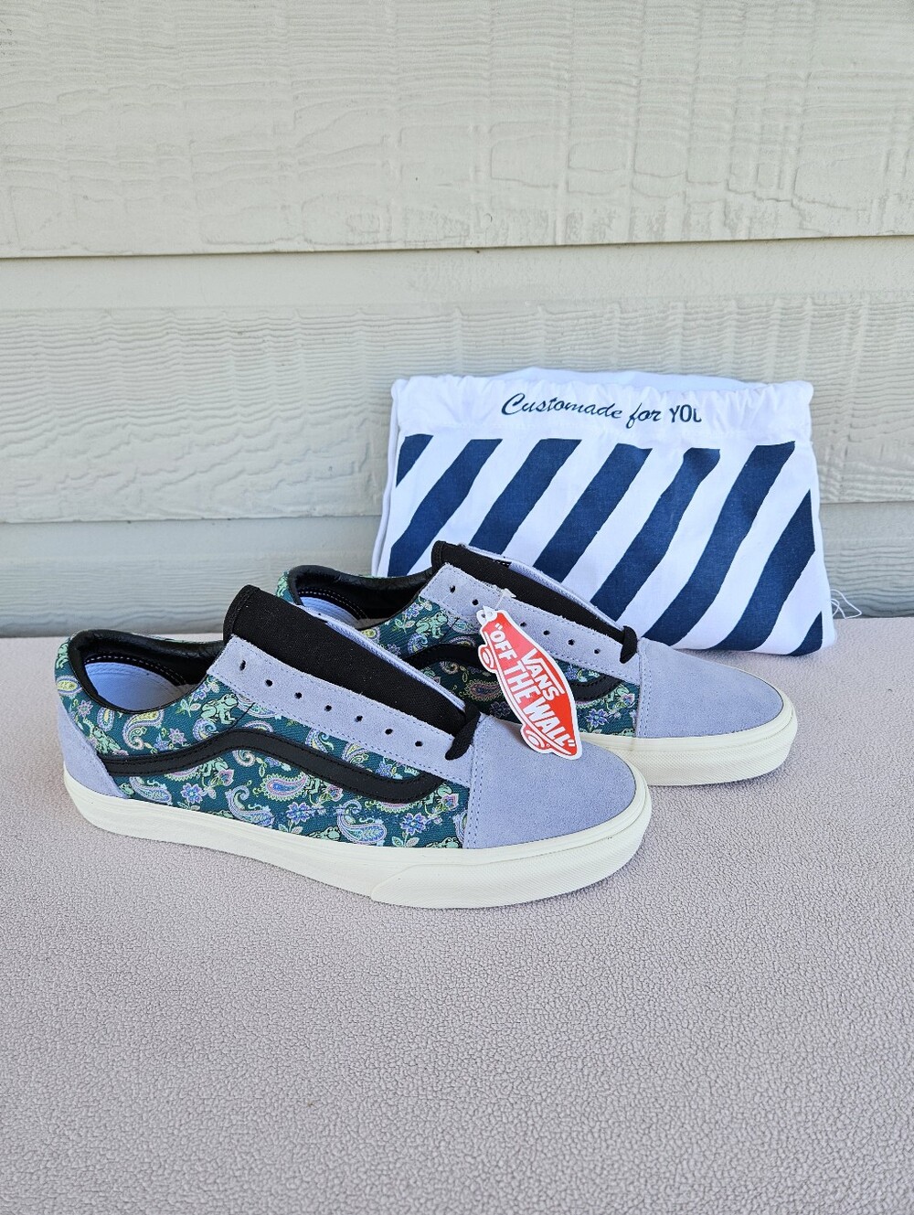 Vans Old Skool Custom Green Blue Paisley Low Top Sneaker Men SZ 10 Dust Bag